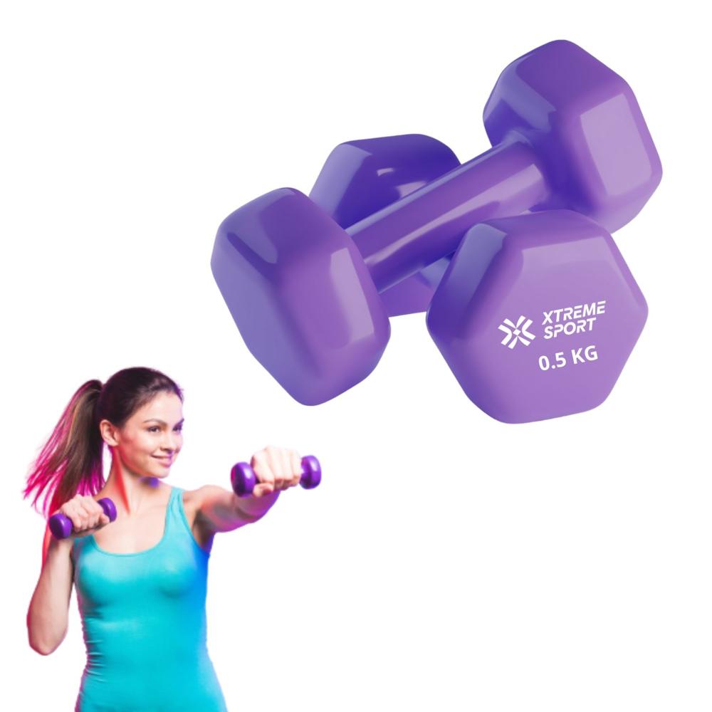 Mancuernas Xtreme Sport Pesas De 0.5 kg Fitness De Vinil Morado X2