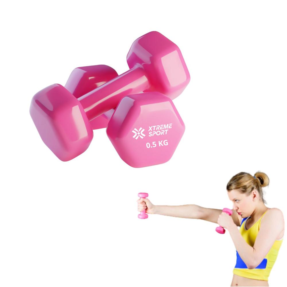 Mancuernas Xtreme Sport Pesas De 0.5 kg Fitness De Vinil Rosa X2