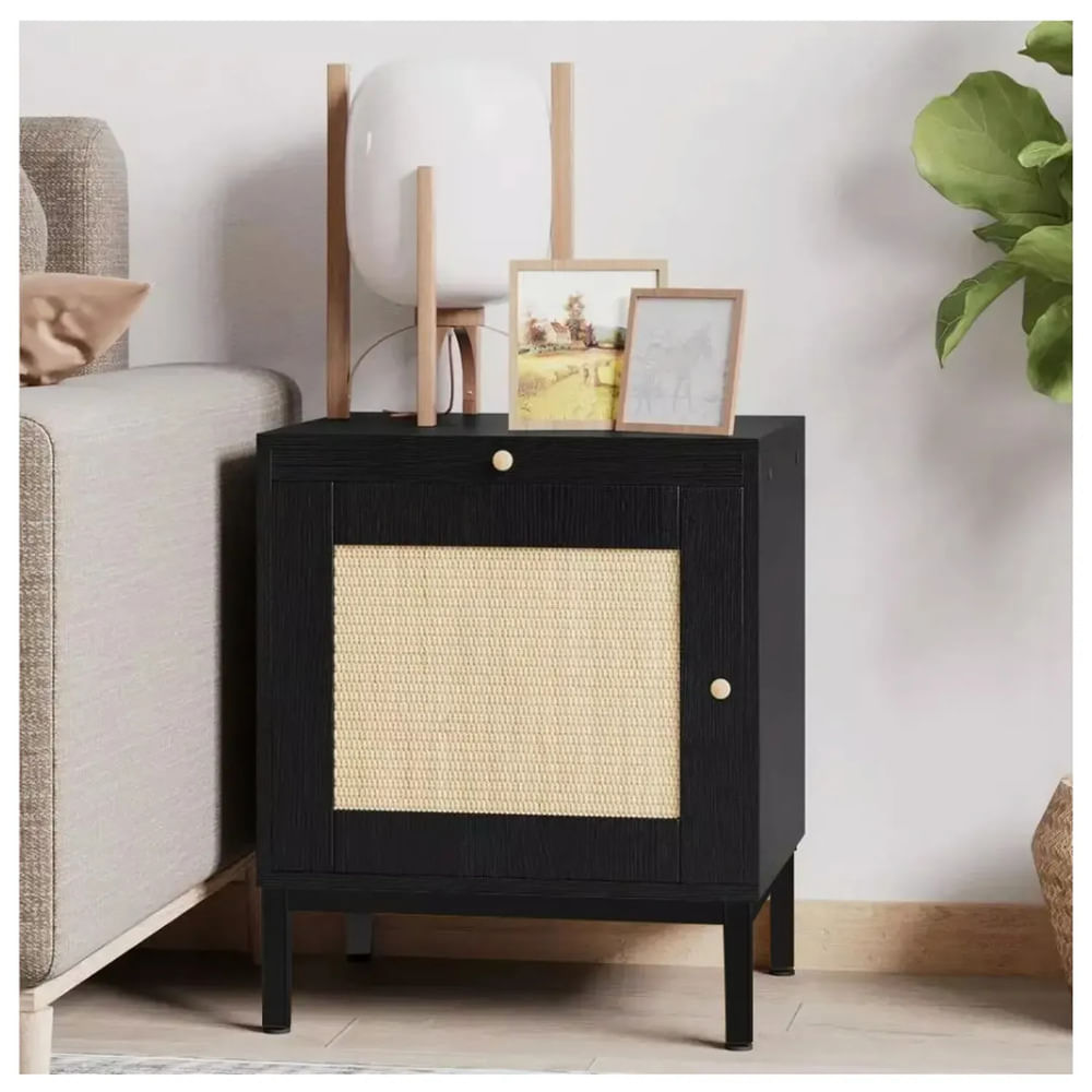 Velador Nordico Moderno César 1 Puerta Color Negro Roble TU MESITA