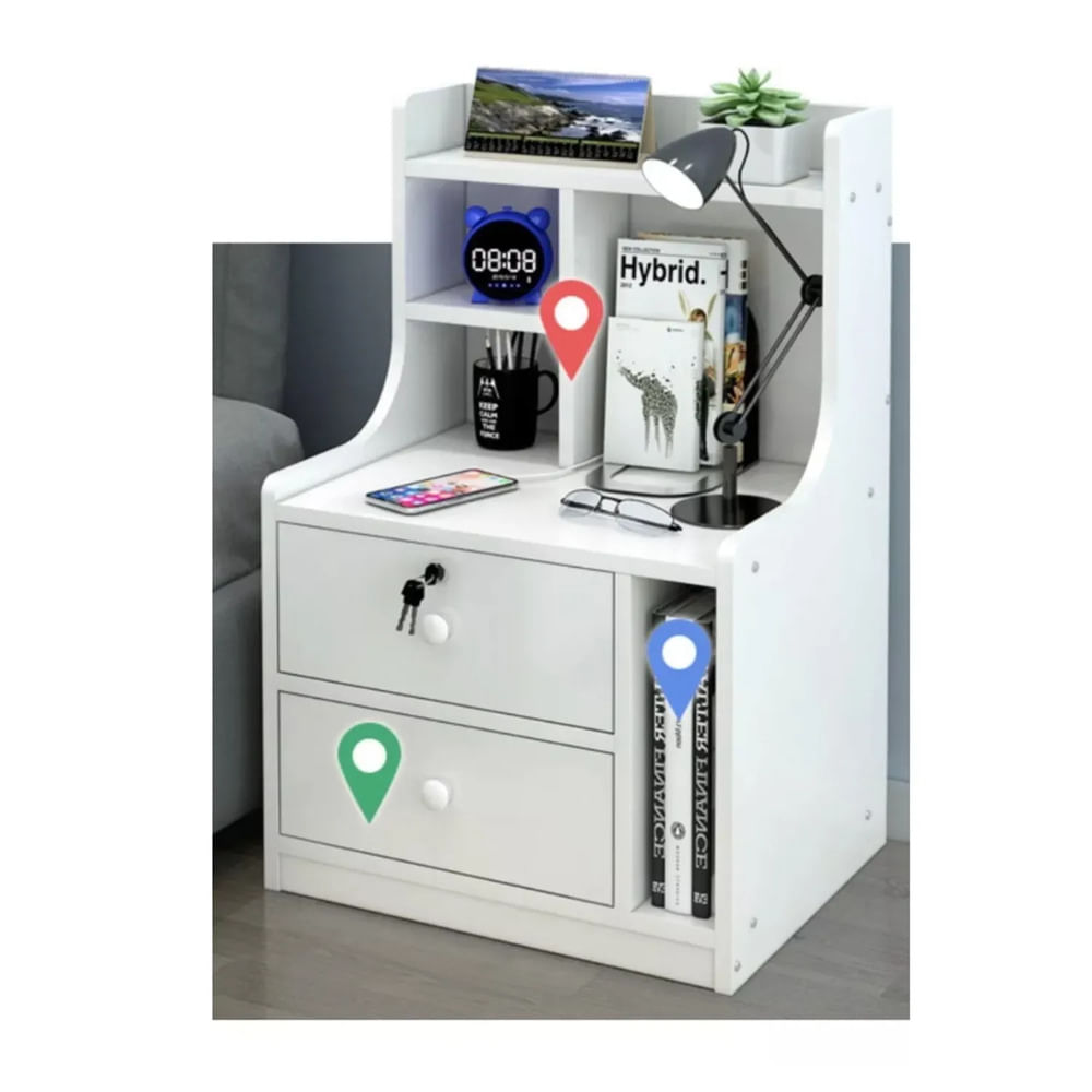 Velador Nordico Moderno Natalia 2 Cajones Blanco TU MESITA