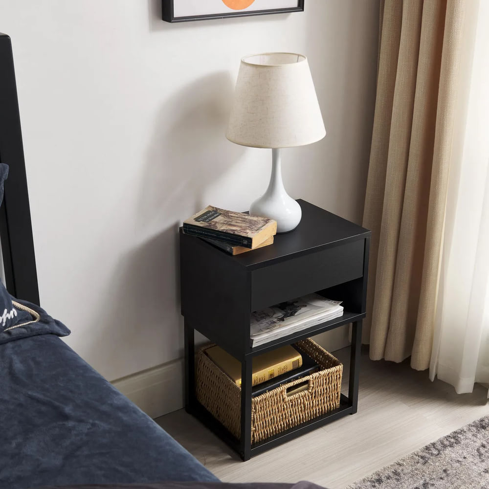 Velador Moderno Freddy 1 Cajón Negro TU MESITA