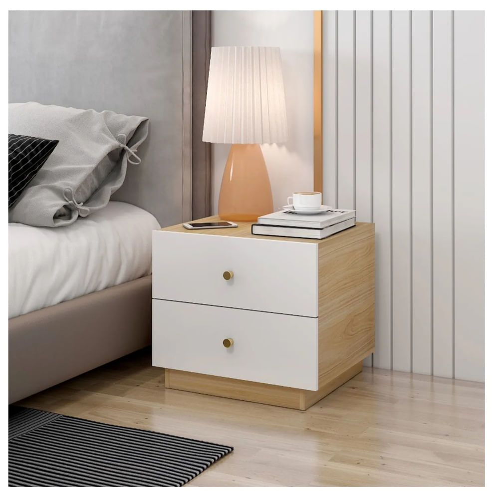 Velador Moderno Glam 2 Cajones Panela/Blanco TU MESITA
