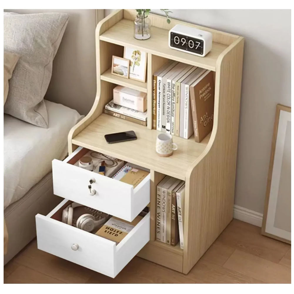 Velador Nordico Moderno Natalia 2 Cajones Manzano/Blanco TU MESITA