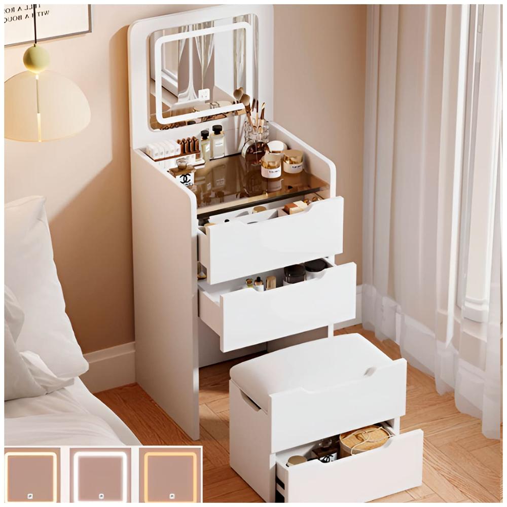 Tocador con luces y silla plegable incluida | Blanco