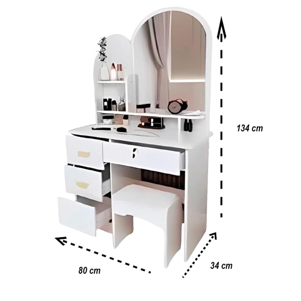 Tocador de maquillaje con espejo redondo clásico Blanco