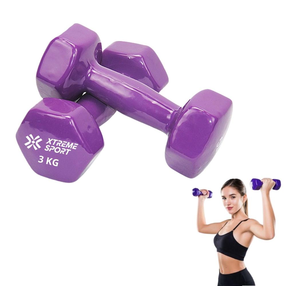 Mancuernas Xtreme Sport Pesas De 3 kg Fitness De Vinil Morado X2