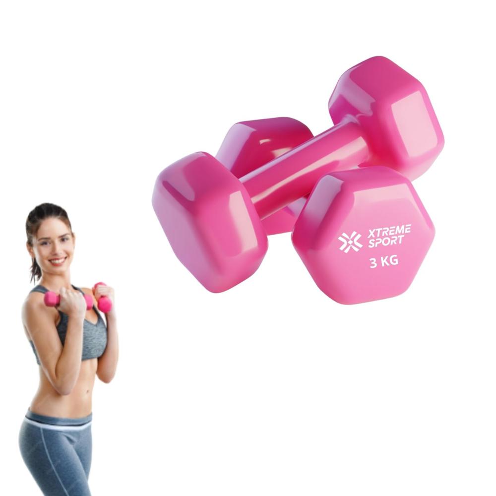 Mancuernas Xtreme Sport Pesas De 3 kg Fitness De Vinil Rosa X2