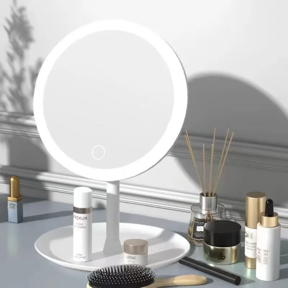 Espejo para Maquillaje con Luz LED Redondo - Blanco