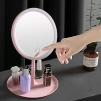 Espejo para Maquillaje con Luz LED Redondo - Rosado