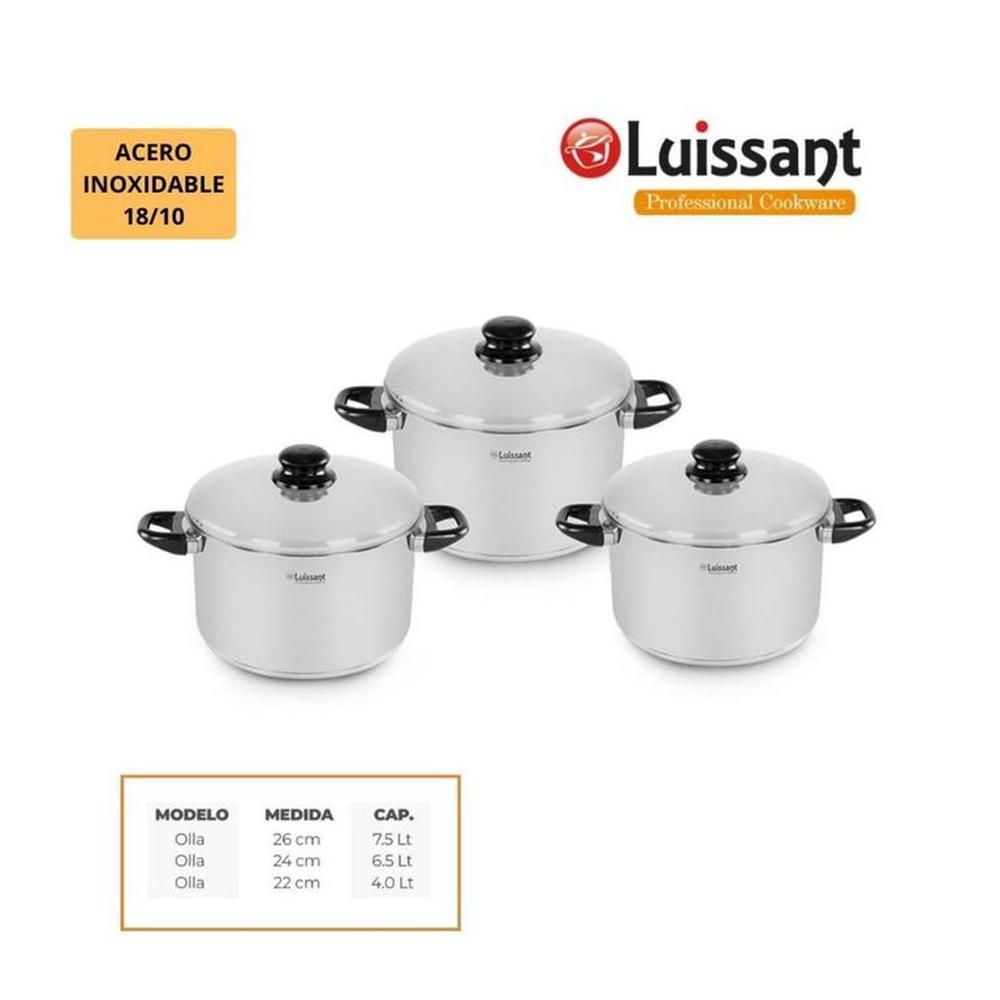 JUEGO DE OLLAS 6 PZAS ACERO INOXIDABLE LUISSANT
