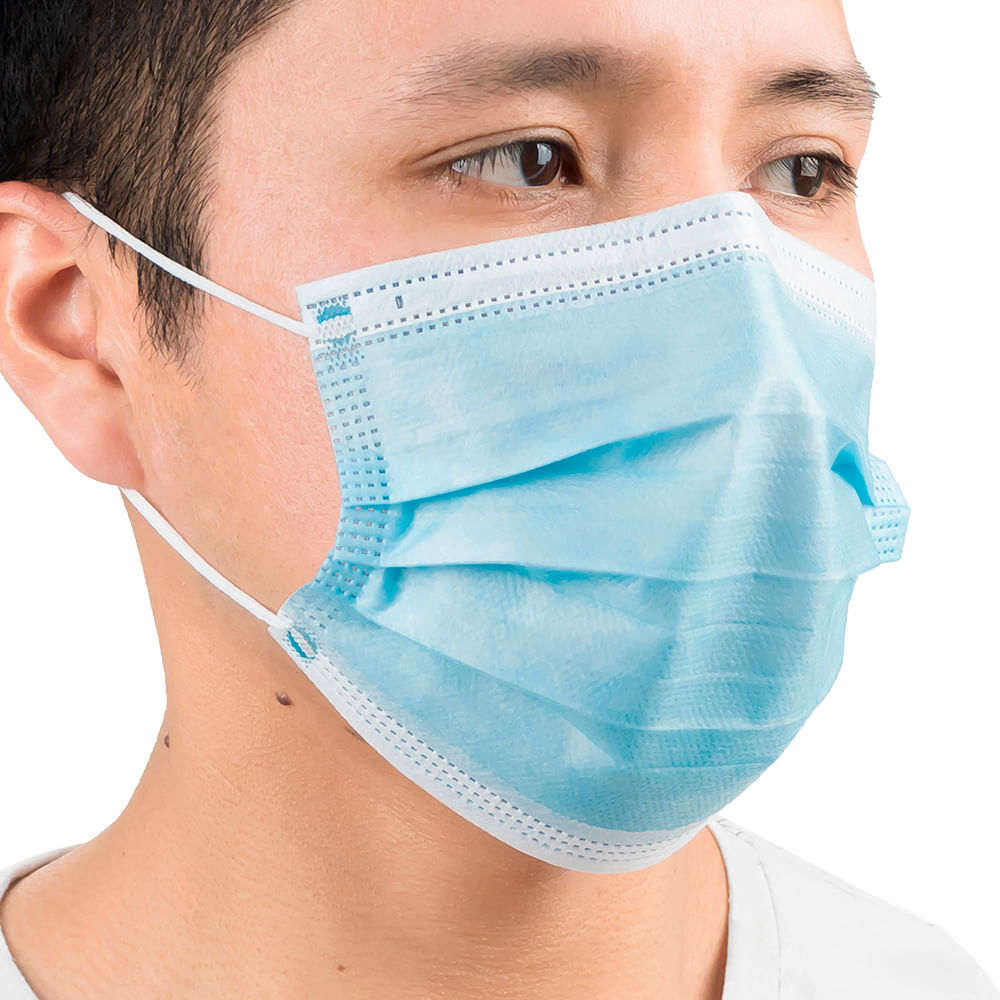 Mascarilla de 3 Pliegues Celeste para Adulto CAJA 50 UND