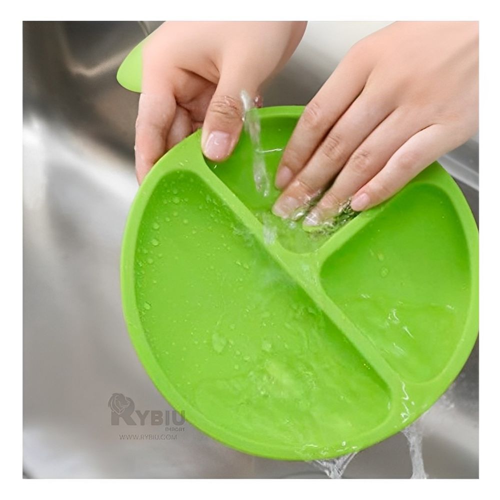 Plato de Silicona de 3 Divisiones para Bebe en Color Verde Plato de Silicona de 3 Divisiones para Bebe en Color Verde