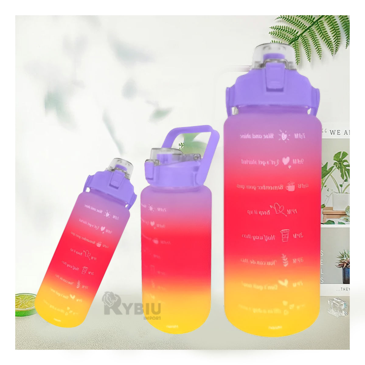 Trio de Recipientes para Gimnasio en Tapa Morado Y+Stickers