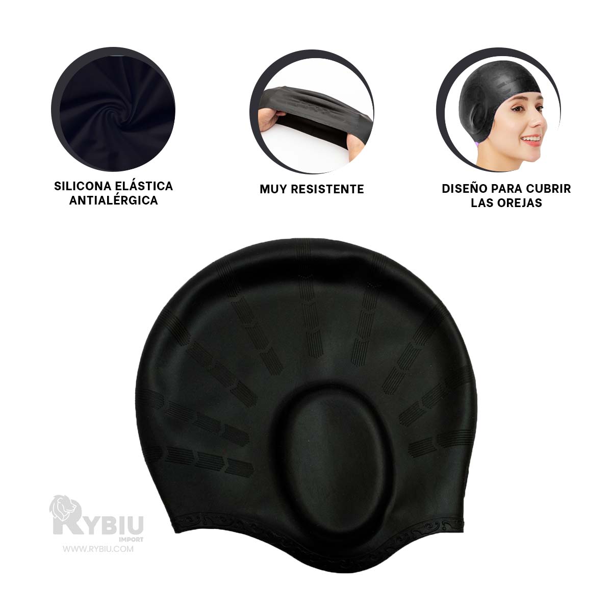 Gorro Comodo Gravital para Piscina Tono Negro Y+Stickers