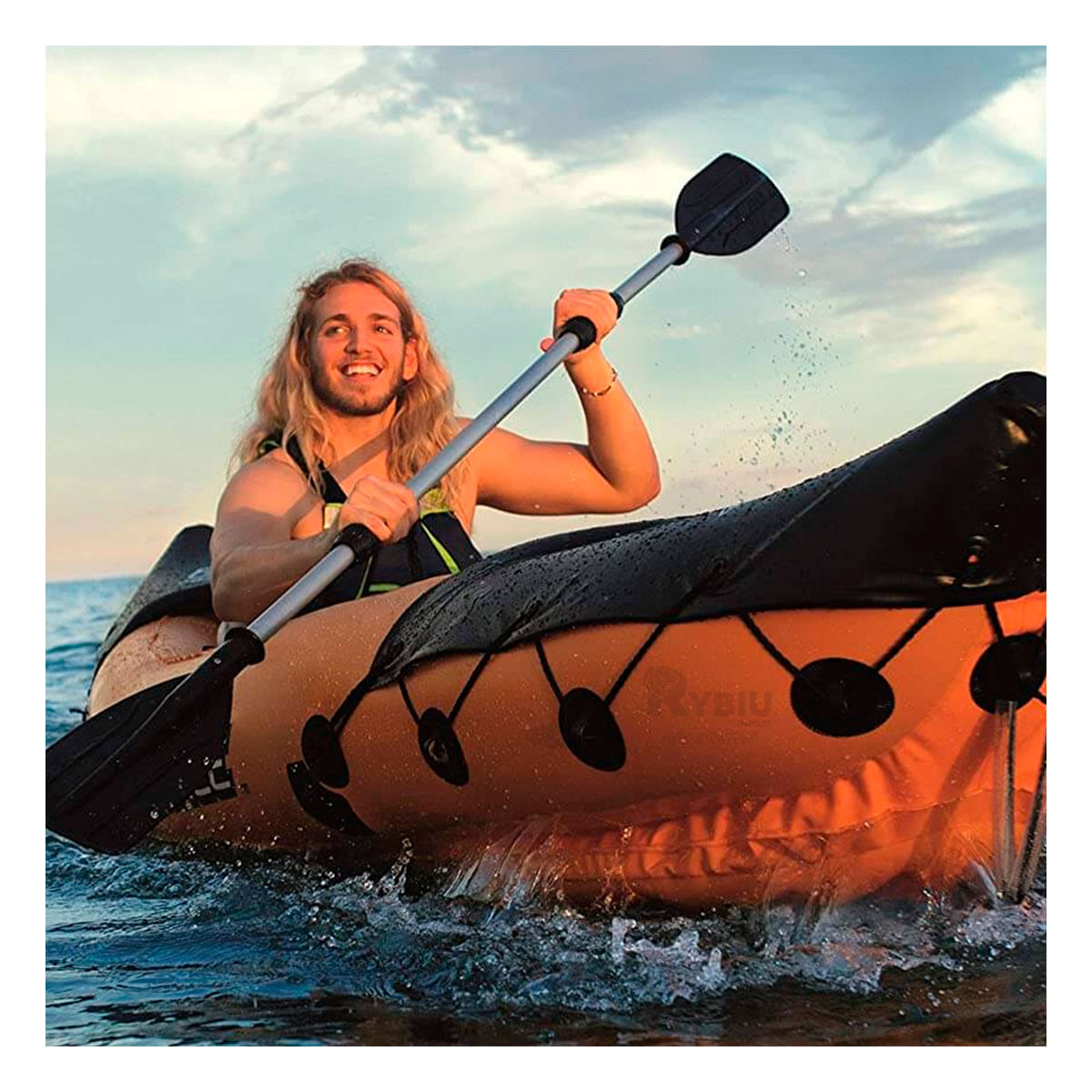 Kayak Divertido Bote para el Mar Anaranjado Y+Stickers