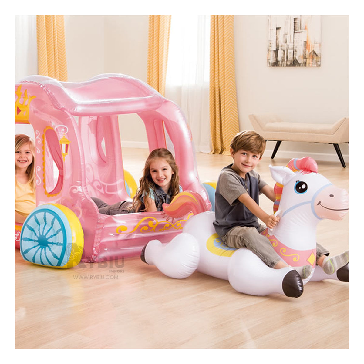 Carruaje Inflable de Princesa Rosa Y+Papel de Regalo