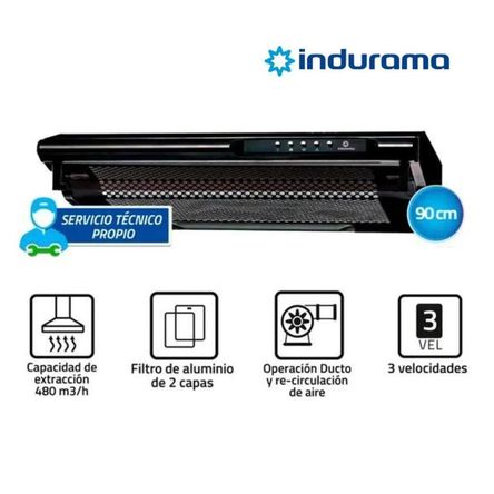 Campana Extractora 3 Velocidades Indurama 90cm Negro
