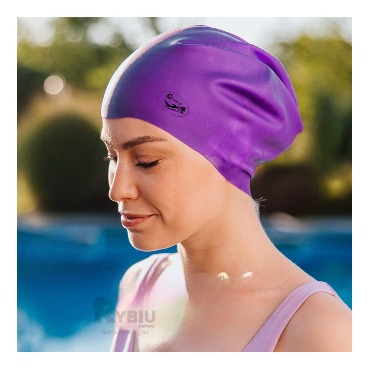 Gorro Protector de Cabello en el Agua de Morado Y+Stickers