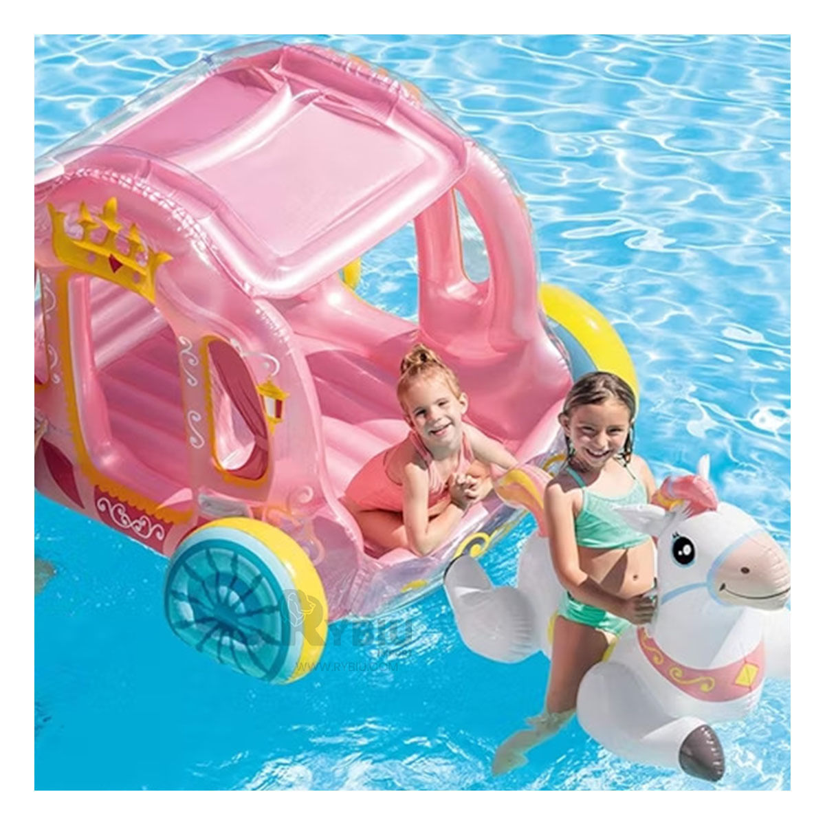 Carruaje de Princesa Rosa para Niños Inflable de Rosa