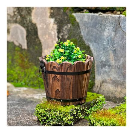 Macetero Modelo Barril con Borde Ondeado de 12cm en Marron Macetero Modelo Barril con Borde Ondeado de 12cm en Marron