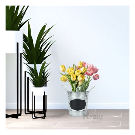 Macetero de Flores de Metal Modelo Cubo Plateado Y+Stickers Macetero de Flores de Metal Modelo Cubo Plateado Y+Stickers