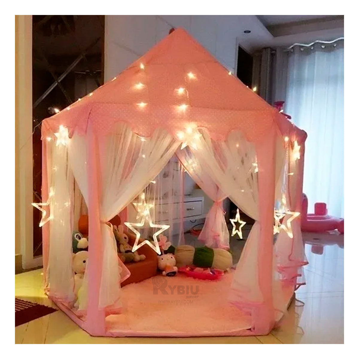 Carpa Lavable de Niña con Luces de Color Rosado Y+Agendita