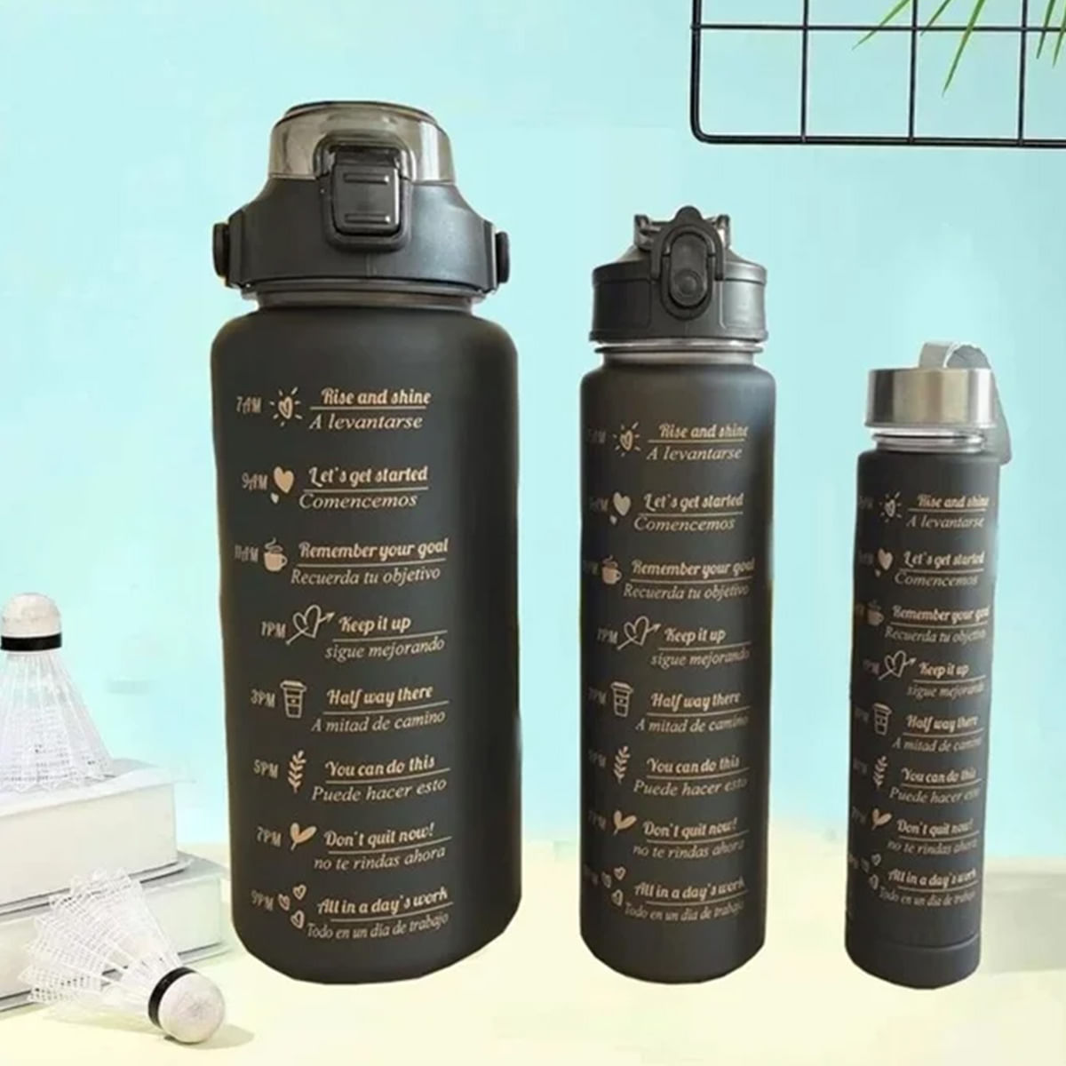 Trio Practico de Envases Variados con Tapa Negra Y+Agendita