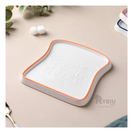 Plato de Ceramica en Forma de Pan Tostada de Color Naranja