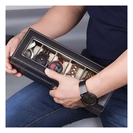 Organizador de 6 Ranuras para Reloj en Tono Negro Y+Agendita Organizador de 6 Ranuras para Reloj en Tono Negro Y+Agendita