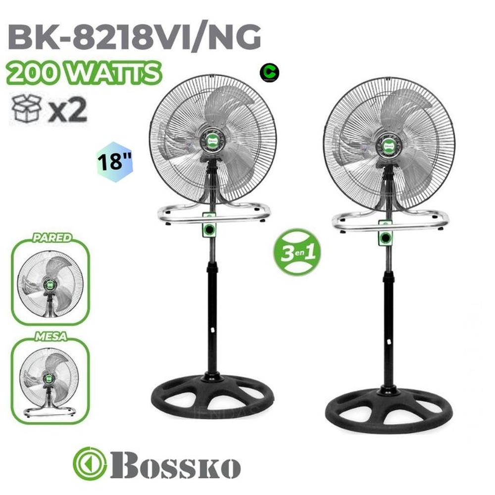 VENTILADOR BOSSKO 3 EN 1 BK-8218VI NG NEGRO X 2 UNIDADES