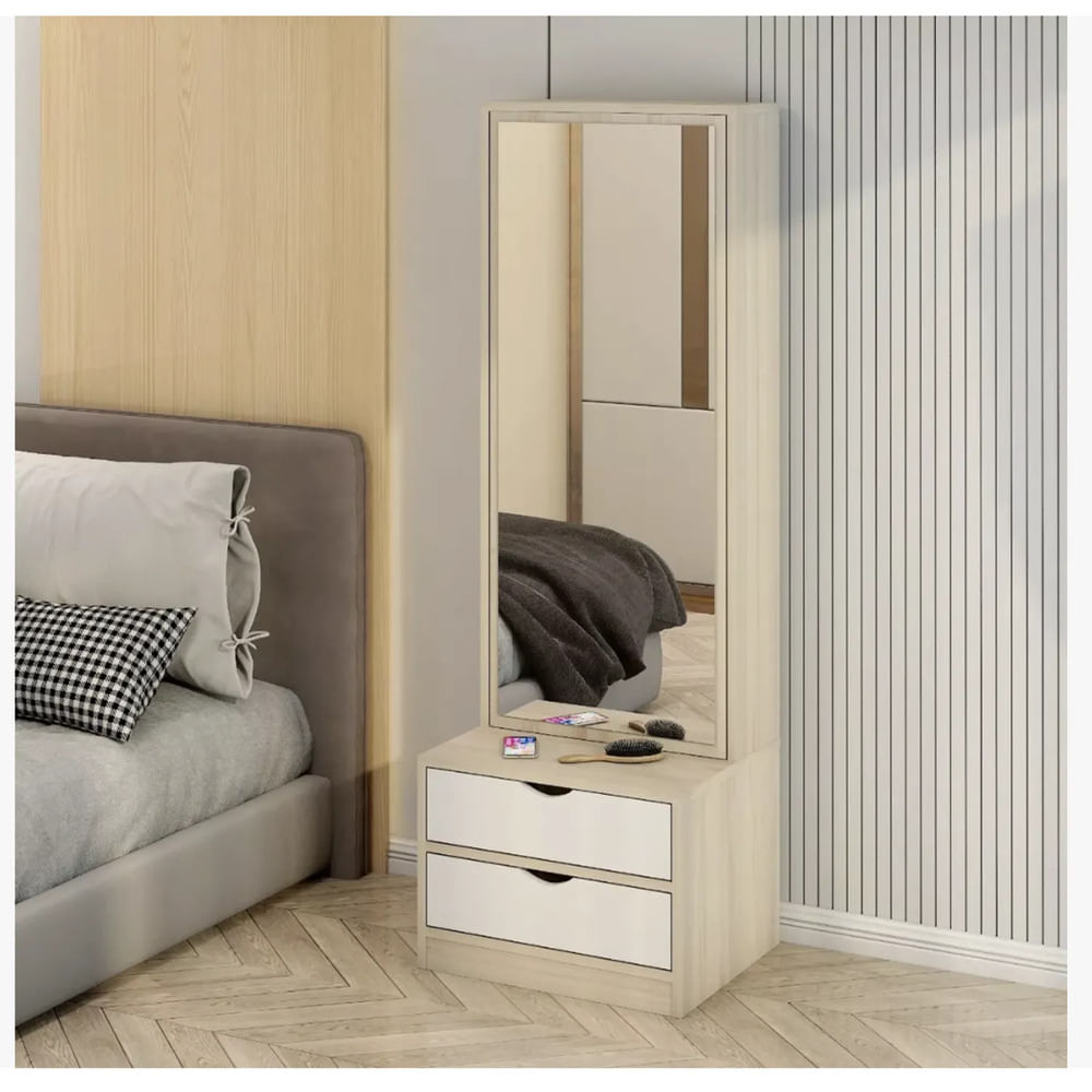 Velador Mirror Alto Moderno 2 Cajones Manzano/Blanco TU MESITA