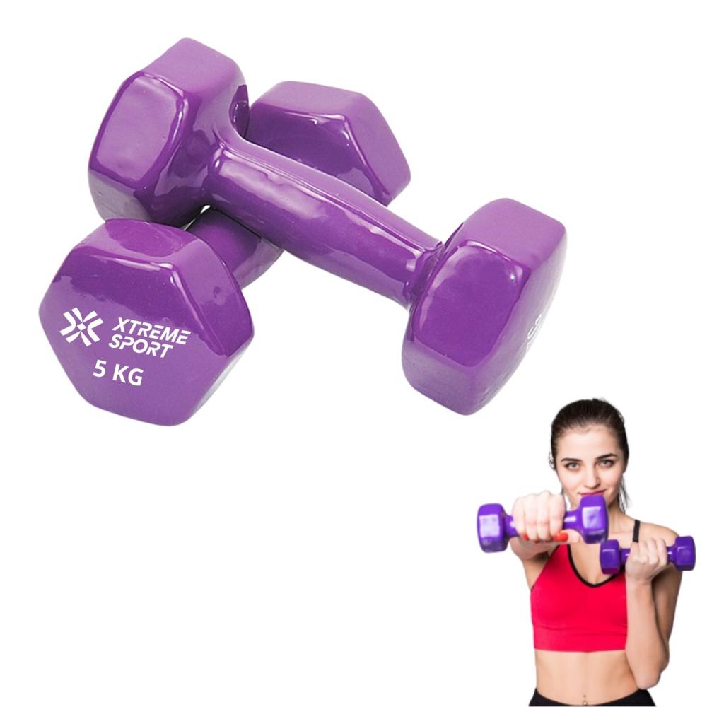 Mancuernas Xtreme Sport Pesas De 5 kg Fitness De Vinil Morado X2