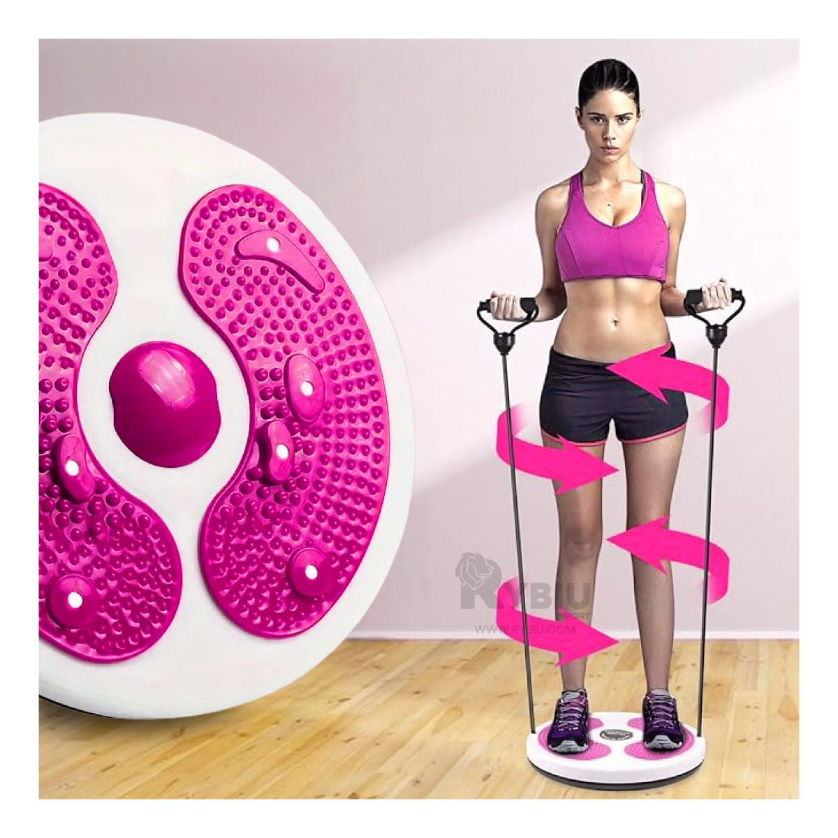 Disco Giratorio de Abdomen Con Ligas Fit en Color Rosado