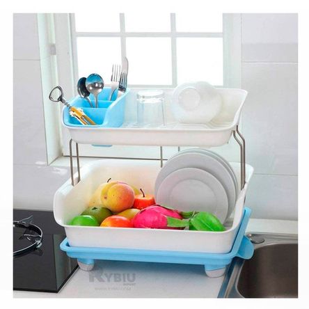 Escurridor de Vajilla de Doble Plano Plastico Color Celeste Escurridor de Vajilla de Doble Plano Plastico Color Celeste