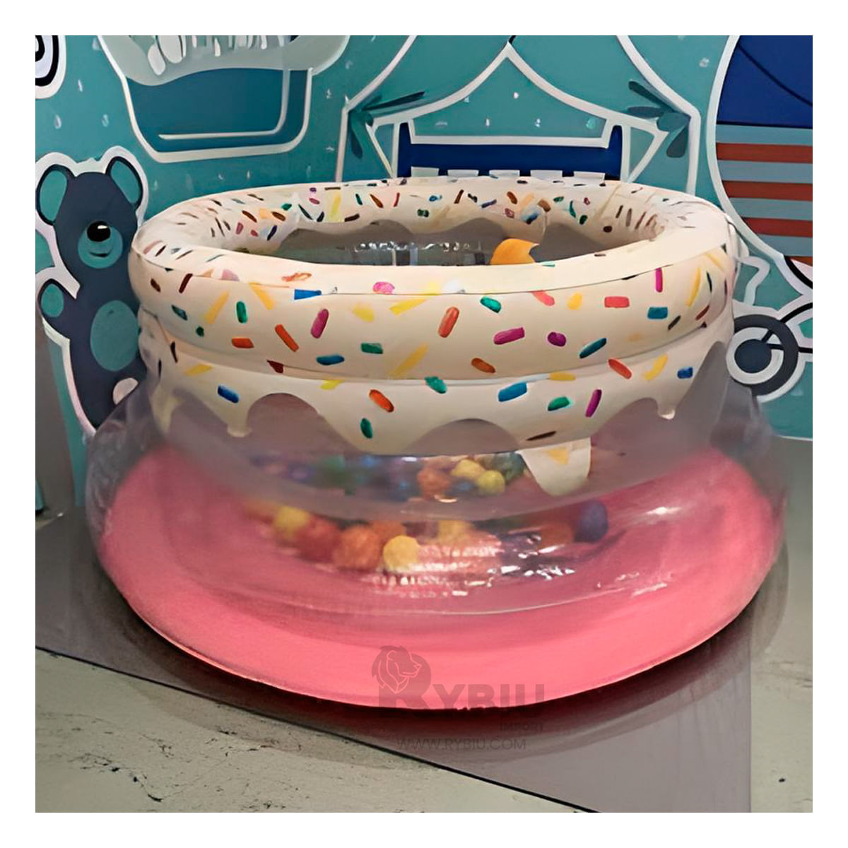 Dona Inflable Resistente de Fresa Color Rosa Y+Stickers