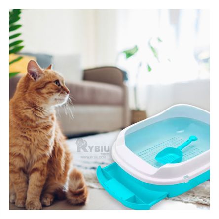 Arenero Ergonomico para Gato con Bandeja en Celeste