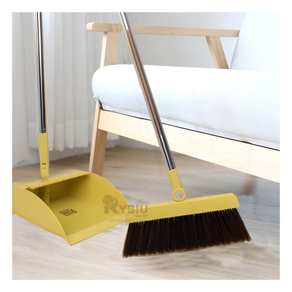 Escoba Practico con Recogedor Util de Color Amarillo Escoba Practico con Recogedor Util de Color Amarillo