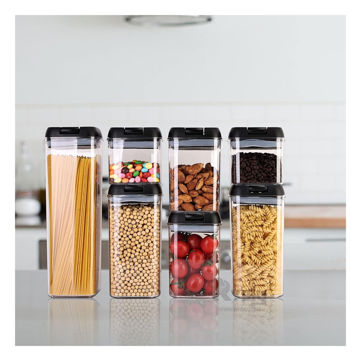 Contenedor Transparente de Acrílico Pack 5 con Tapa Negra