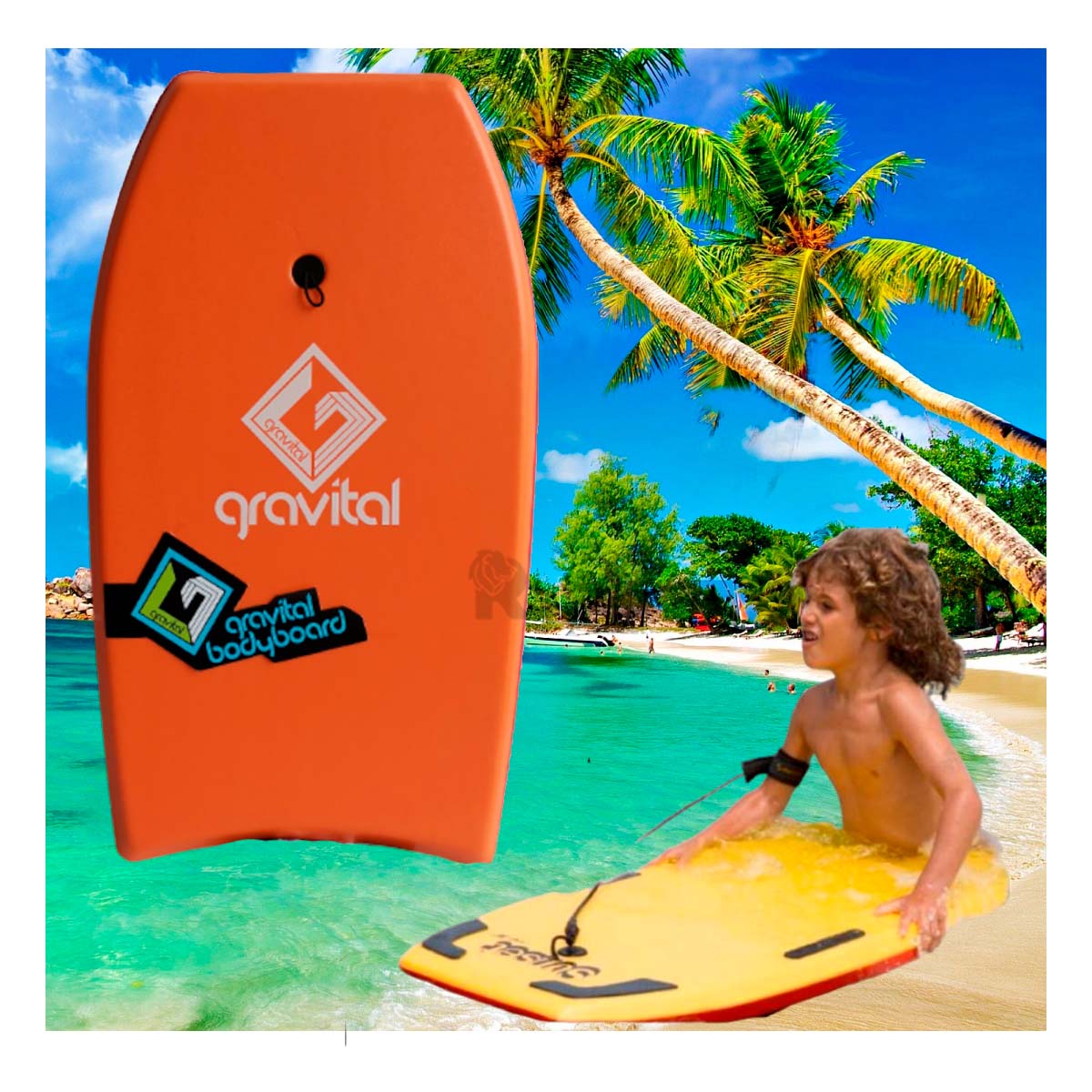 Bodyboard Util y Versatil de Color Anaranjado Y+Stickers