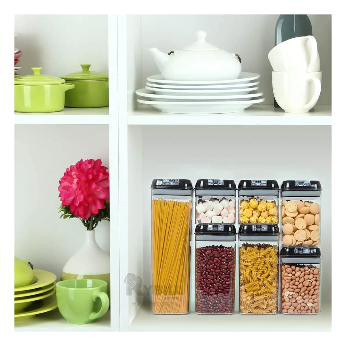 Contenedor Transparente de Acrílico de 7 Pack con Tapa Negra