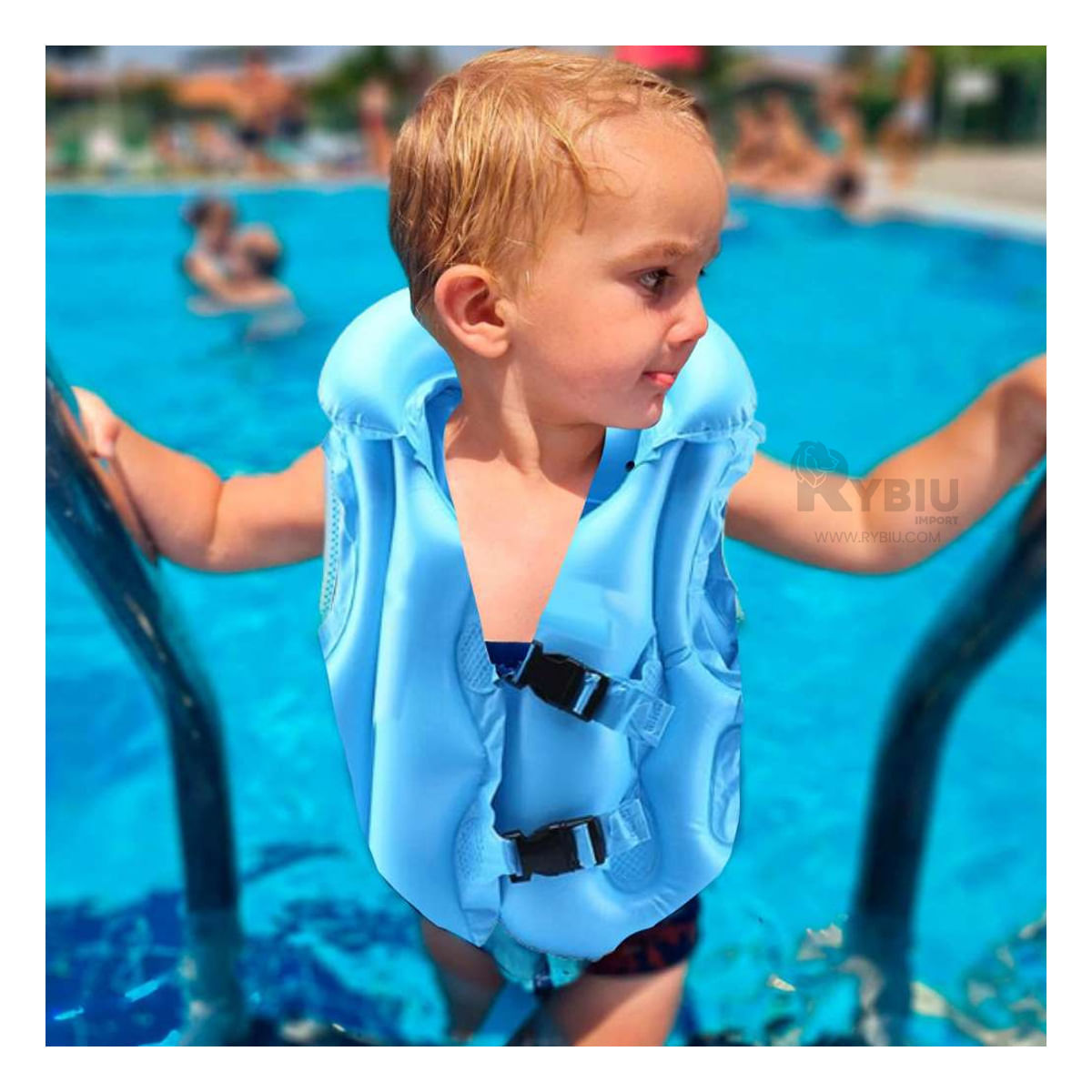 Chaleco Inflable para Niños Color Celeste Y Papel de Regalo