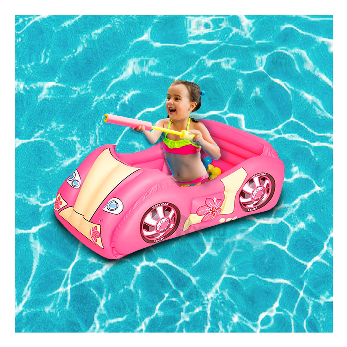 Piscina de Coche de Carreras en Rosado Y+Papel de Regalo
