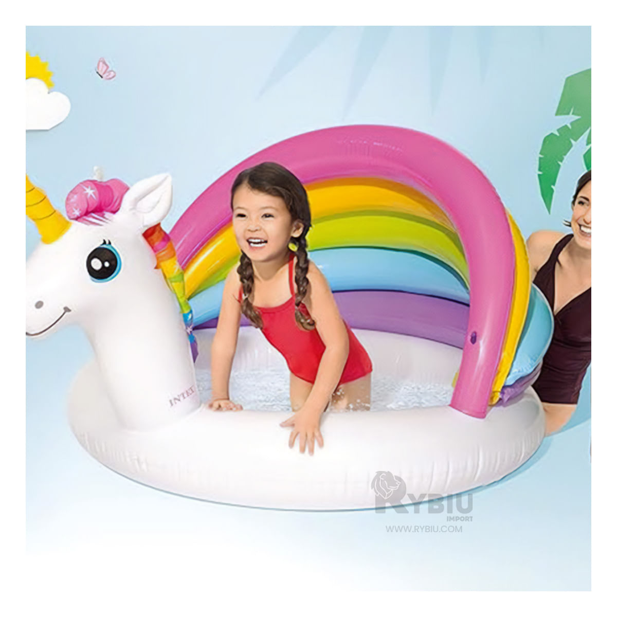 Piscina para el Hogar con Diseño de Unicornio Y+Stickers