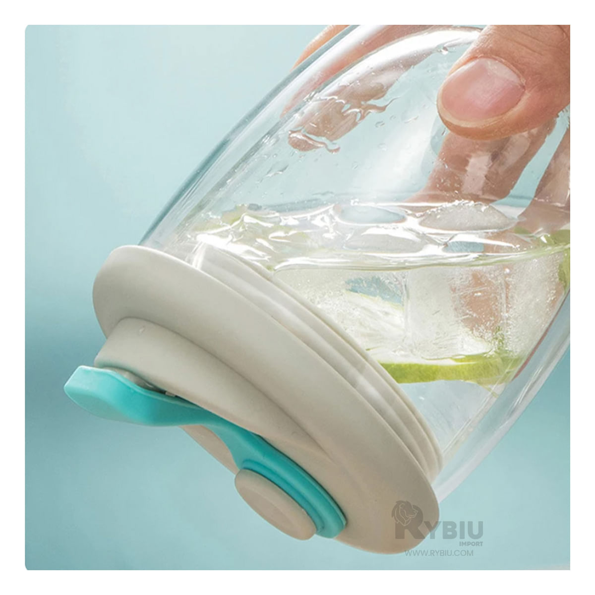 Vaso Compacto y Moderno en Tapa Plomo con Celeste Y+Stickers