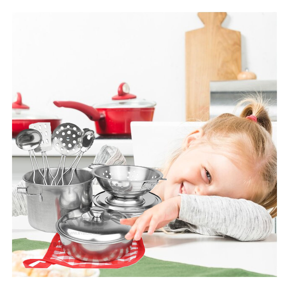 Set de Juguete para Cocina de Acero Inoxidable Y+Stickers