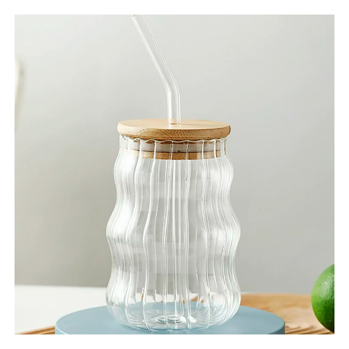 Vaso Rayado con Curvas con Caña Transparente Y+Agendita