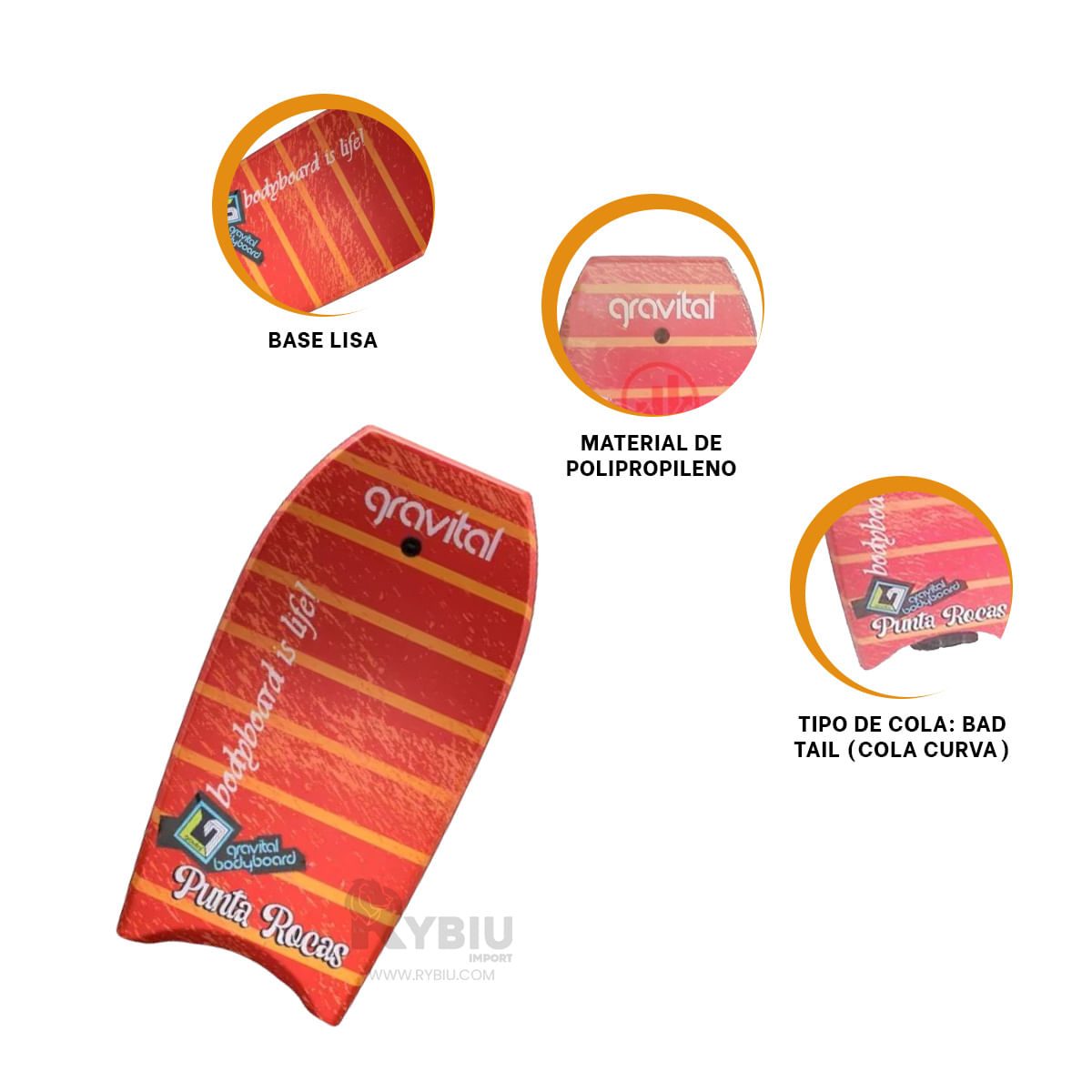 Tabla para Nadar mod GR 42 en Rayas de Tono Naranjado