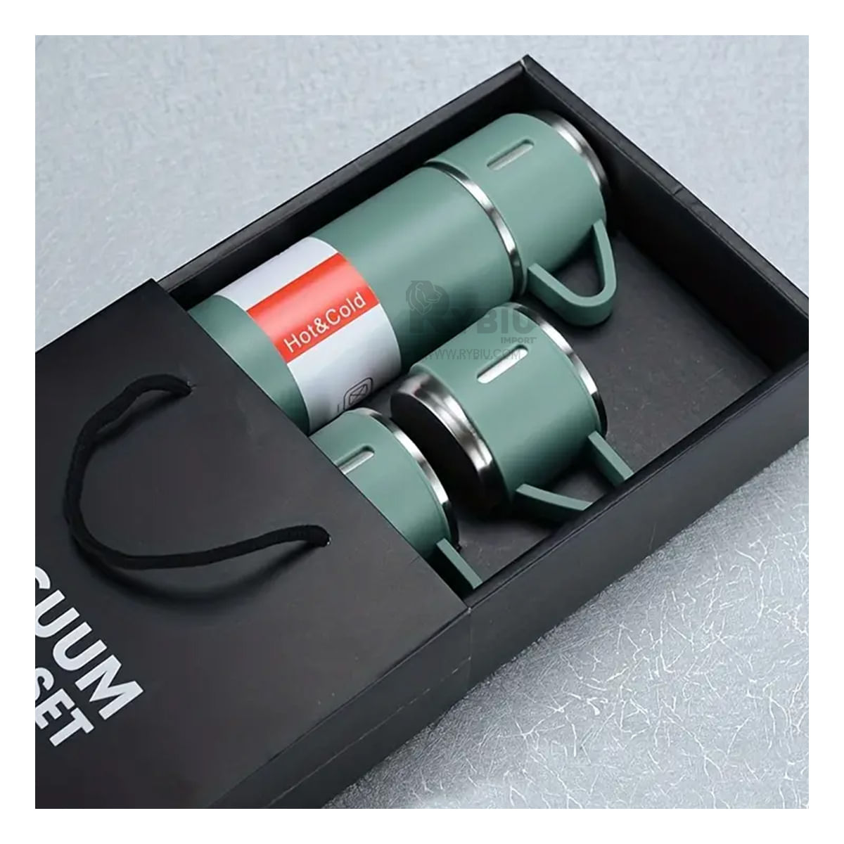 Termo Individual de Acero con 2 Tazas en Verde