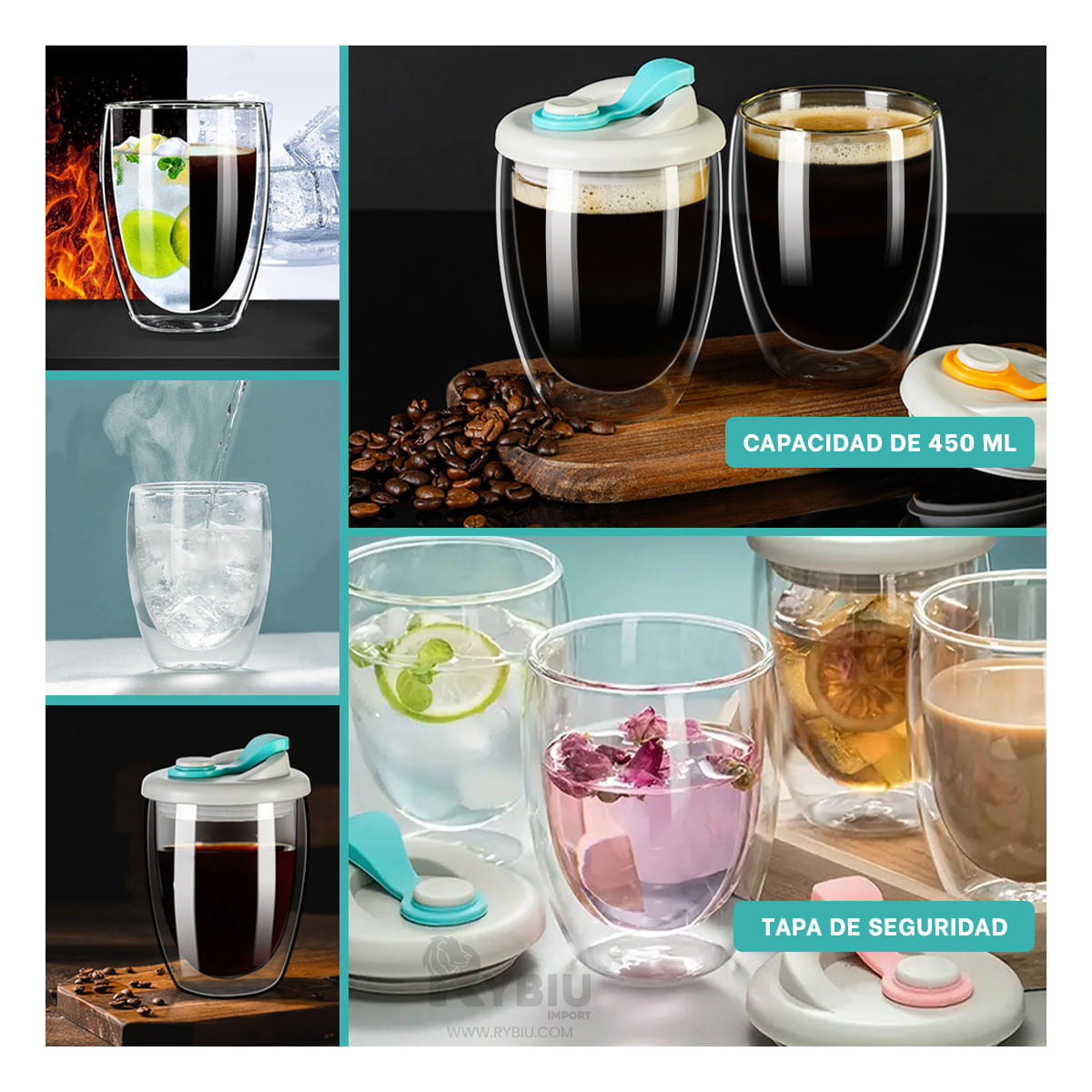 Vaso Versatil en Tapa Plomo con Celeste Y+Papel de Regalo