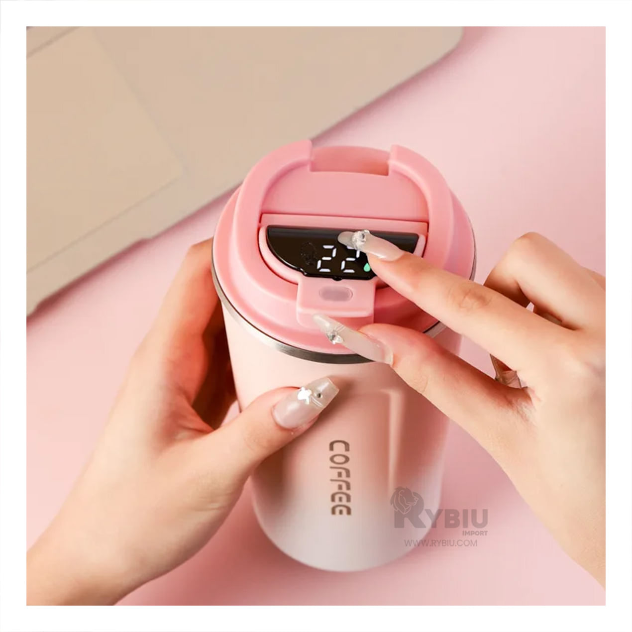 Vaso Digital Termico de 510ml en Rosado Y+Papel de Regalo